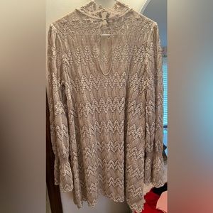 Dress, tan, sheer, Free People, M, pristine condition